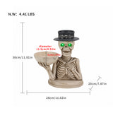 Halloween Skeleton Figurine with Storage Bowl & Candle Holder, Spooky Halloween