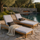 Chaise Lounge Acacia Wood Wicker Gray Cushion 4 Position 76.77in
