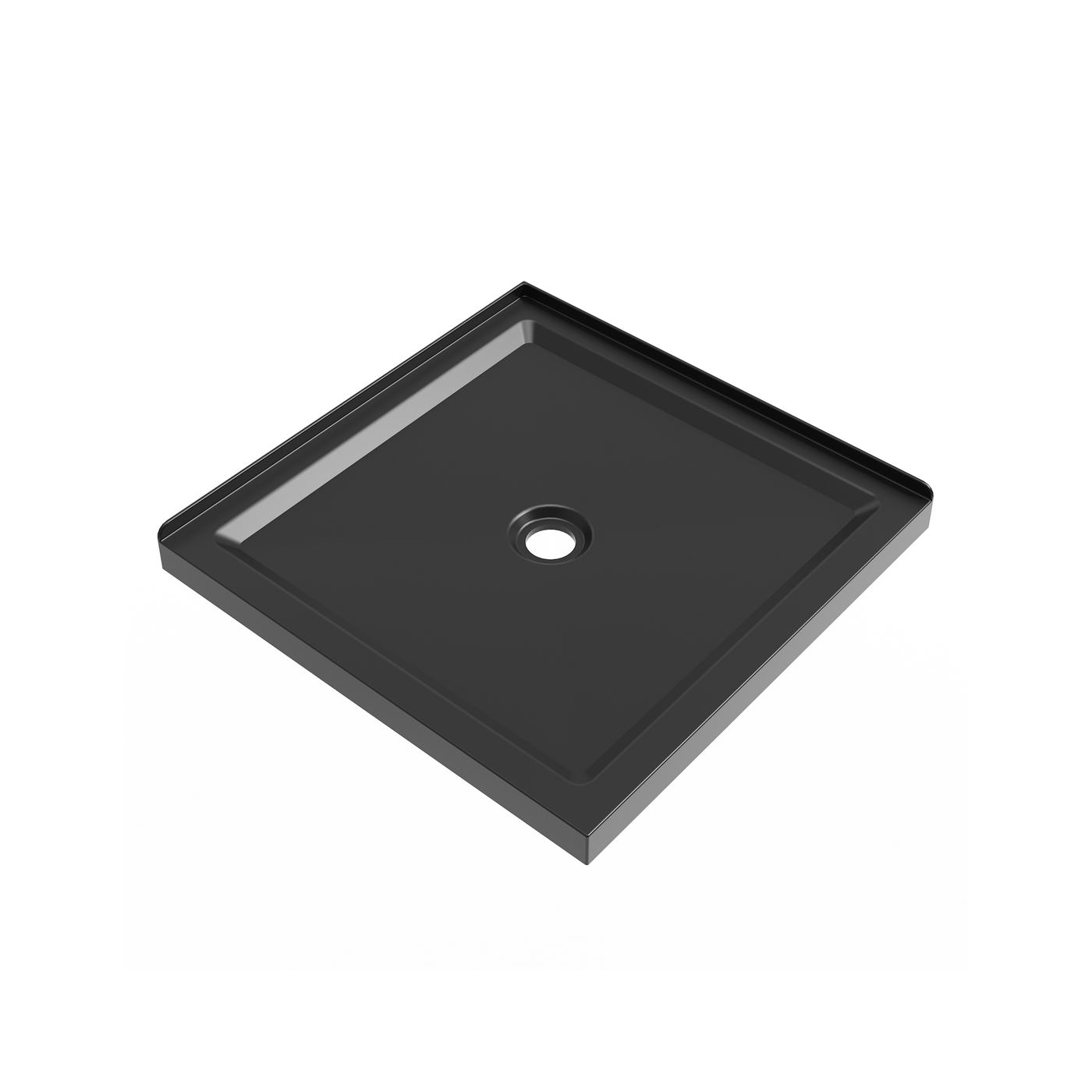 36x36 Shower Base Anti-Slip Acrylic Center Drain Double Threshold Black