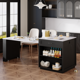 K&K 82.7 inch Kitchen Island with Extendable Dining Table for 4-6 Person,Faux Ma
