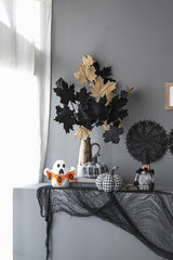 Set of 2, 7x7x7' Fabric Light Black White Plaid Pumpkin, for Holiday Halloween D