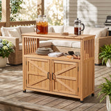 Wooden Patio Bar Table Set with Storage Light Brown