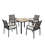 5-Piece Patio Dining Set Acacia Wood Rattan Coffee Brown