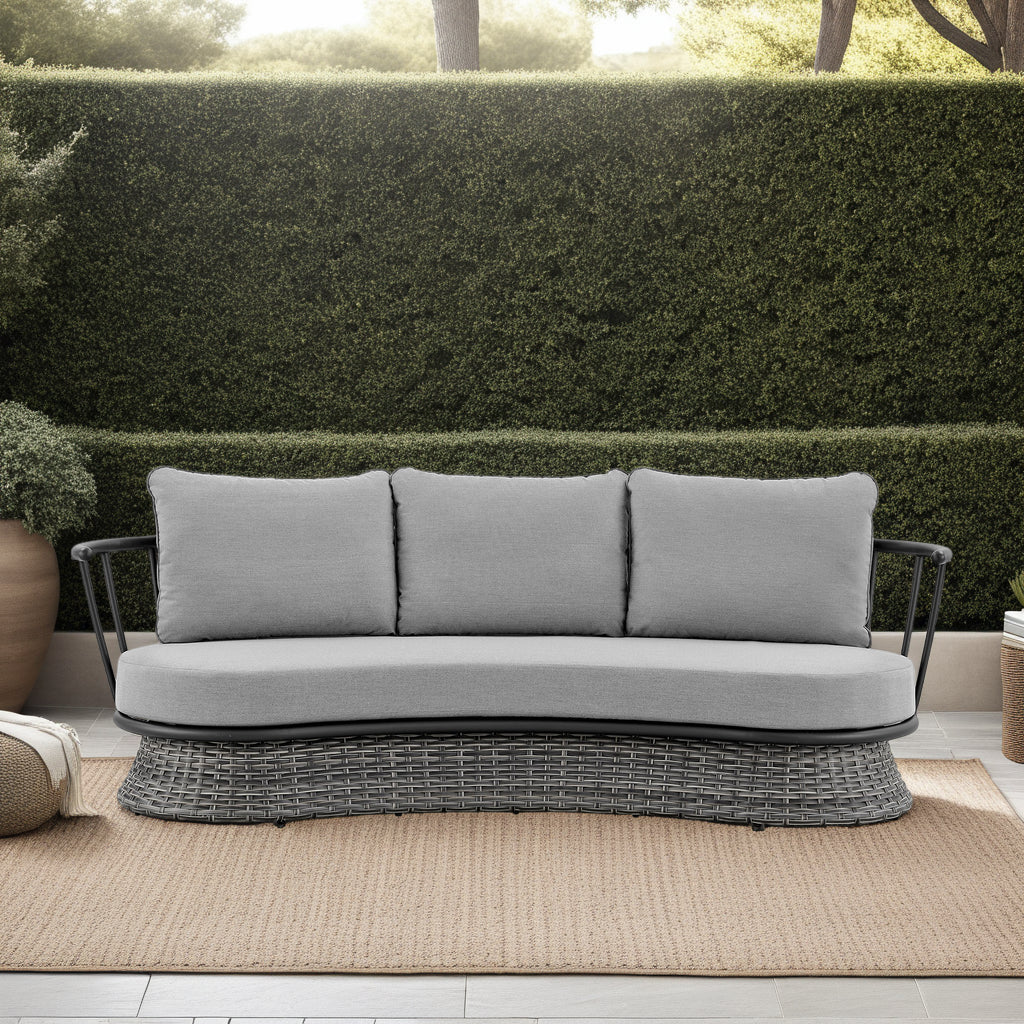Outdoor Sofa Wicker Aluminum Black Gray Cushions 91in All Weather