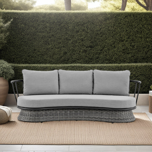 Outdoor Sofa Wicker Aluminum Black Gray Cushions 91in All Weather
