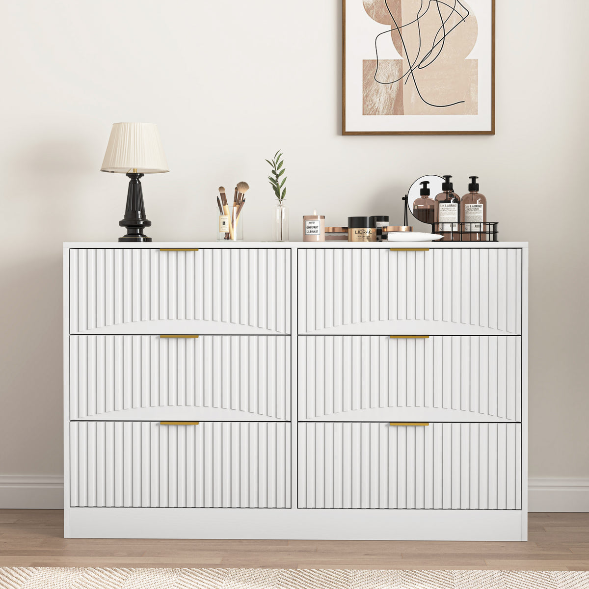 6-Drawer Engineered Wood Dresser White 47"