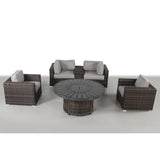 Outdoor Fire Pit Set HDPE Wicker Brown 6 Piece Propane Seats 4