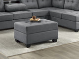 Dark Gray Tufted Storage Ottoman Solid Wood Upholstered