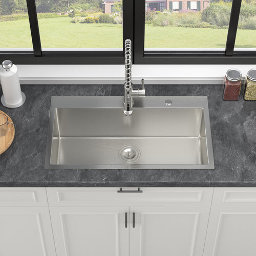 33 Inch Topmount Sink - 33" x 19" x 9" Drop in Stainless Steel Kitchen Sink