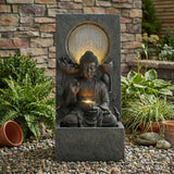 28" Outdoor Buddha Waterfall Fountain with LED Light