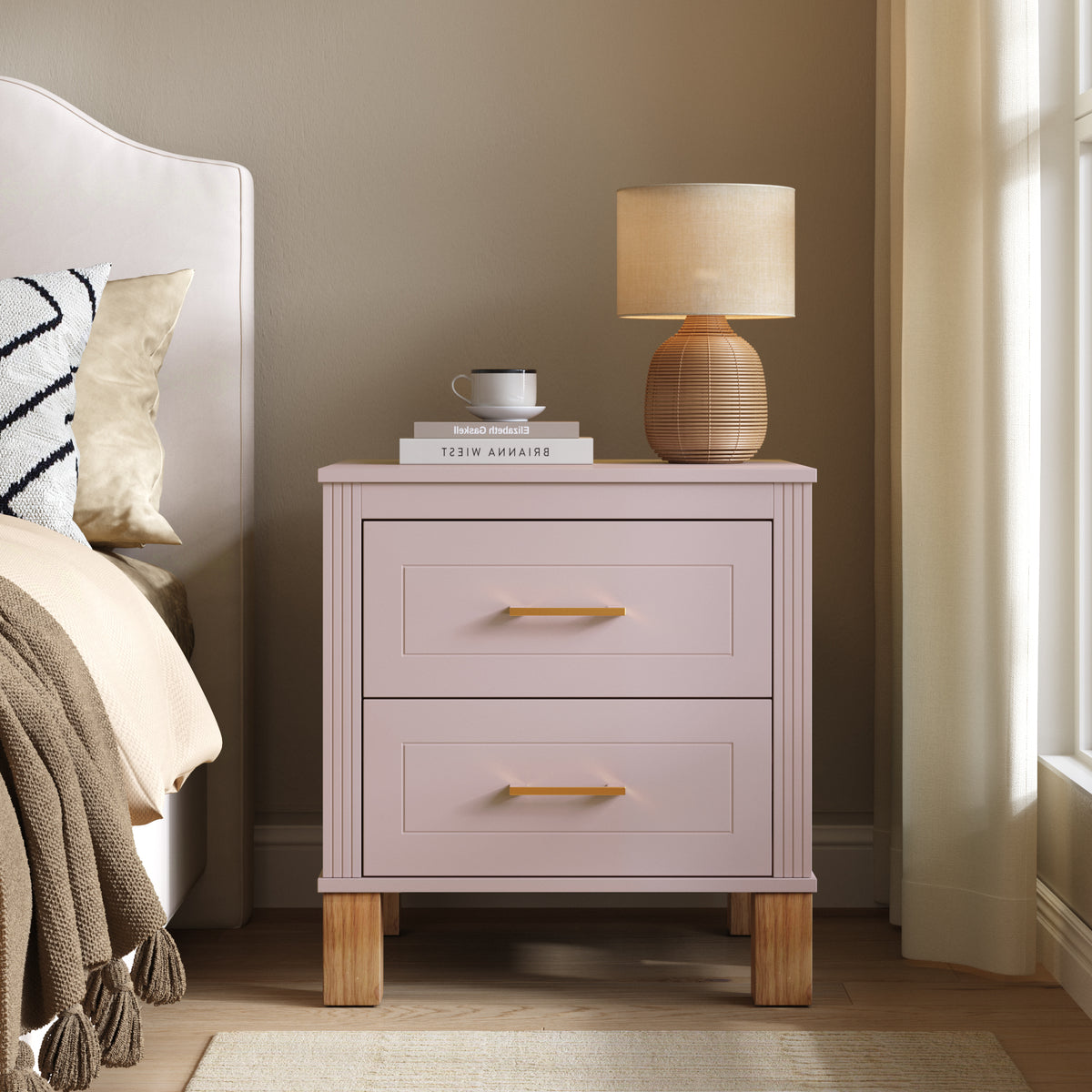 Solid Wood Nightstand Pink