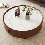 Round Solid Wood Coffee Table with Storage Bouguer Walnut/Brown