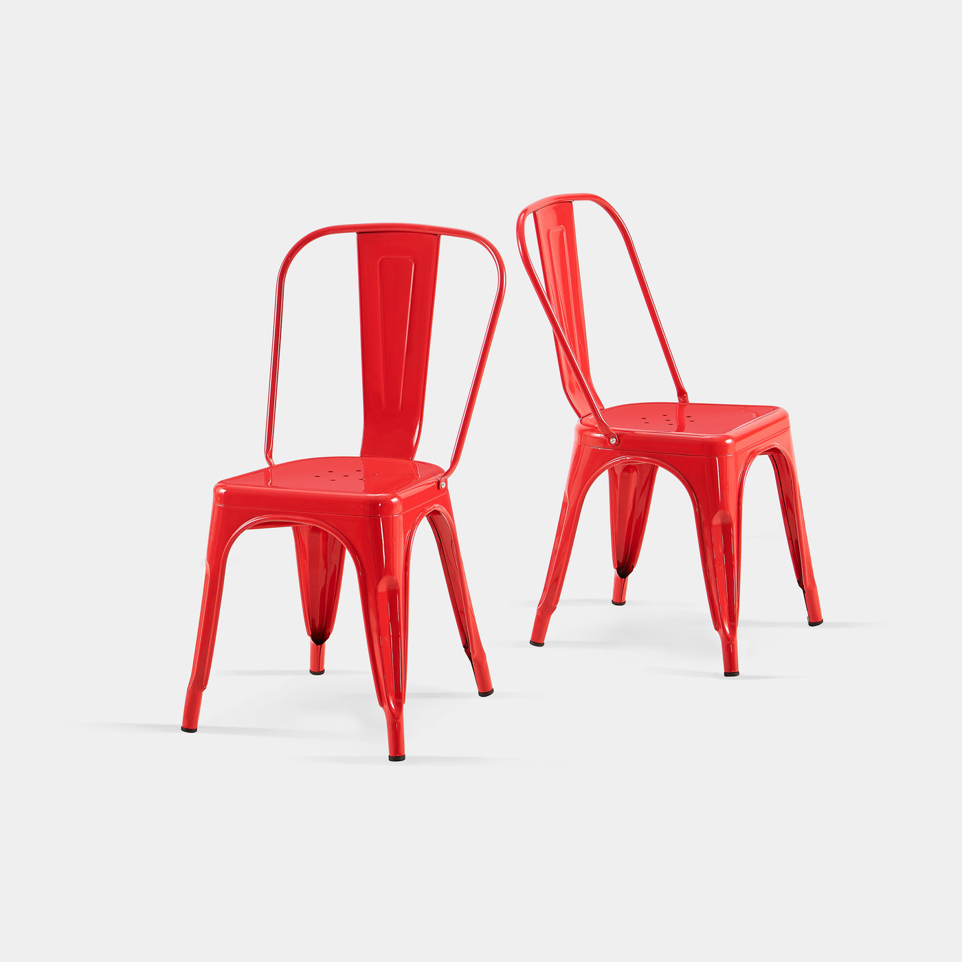 Set of 2 Red Industrial Metal Dining Chairs 18" Seat Height