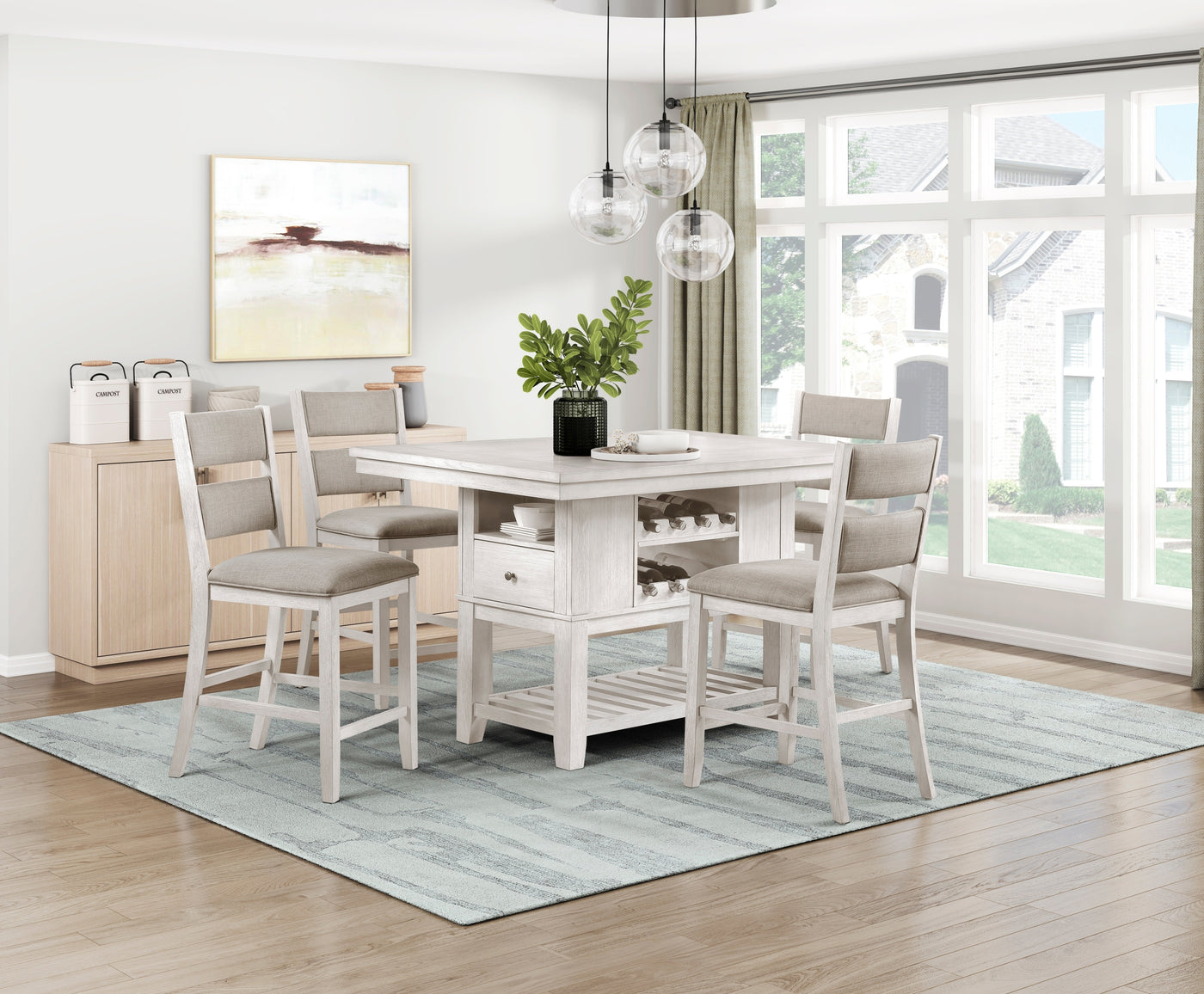 5pc Counter Height Dining Set Antique White Table Chairs