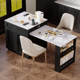 K&K 82.7 inch Kitchen Island with Extendable Dining Table for 4-6 Person,Faux Ma