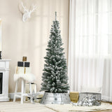 HOMCOM 6' Tall Unlit Snow-Flocked Slim Artificial Christmas Tree with Realistic