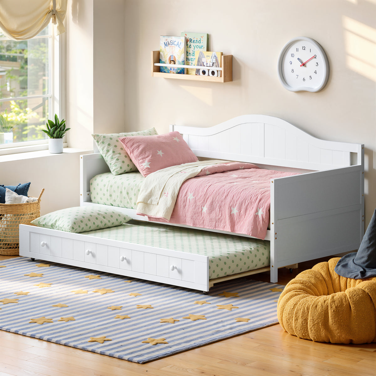 Twin Wood Trundle Bed White