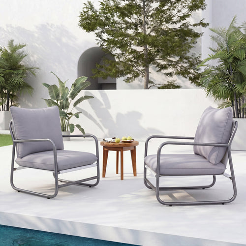 Outdoor Aluminum Frame Patio Armchair, Single Sofa Chair with Removable Water Resistant Cushion(Set of 2)