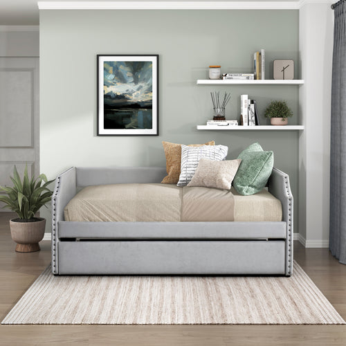 Daybed with Trundle Wood Light Gray