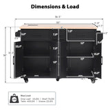 K&K 56.5'' Kitchen Island with Drop Leaf, Power Outlet, Embossed Vertical Stripe