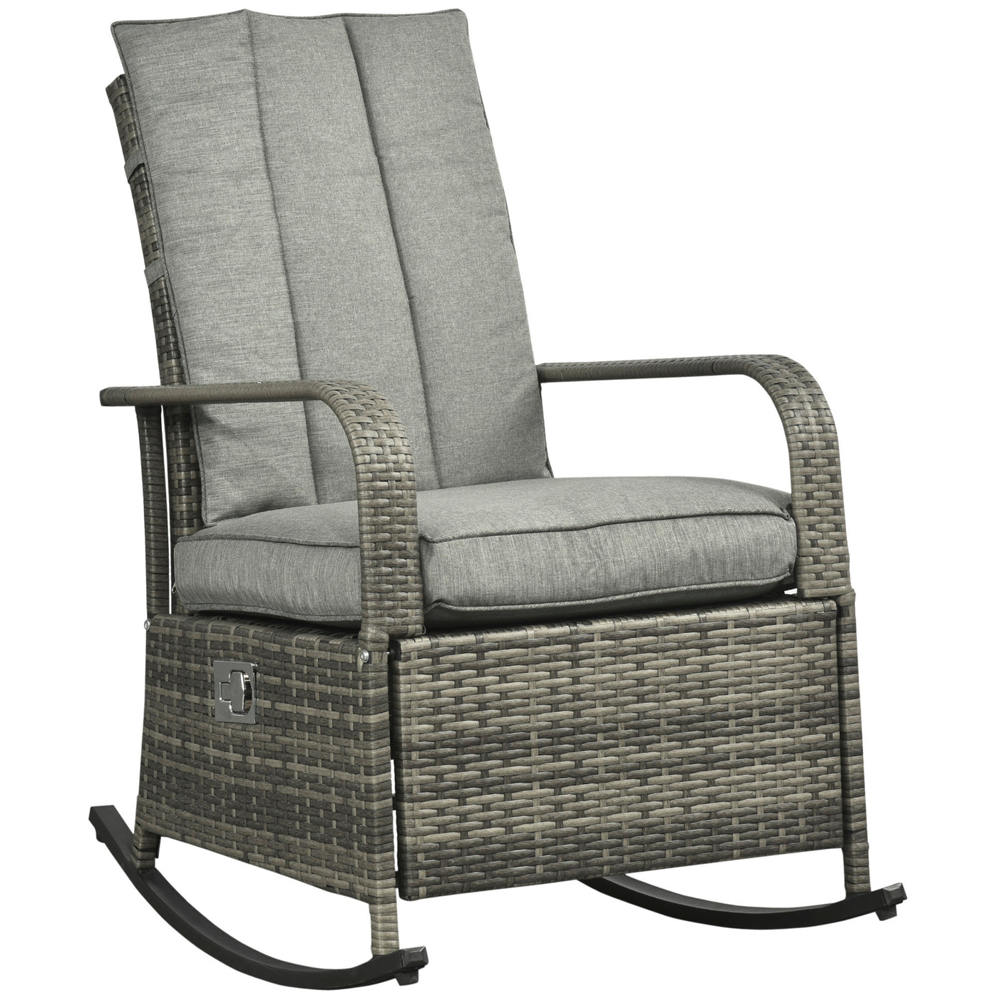 Outdoor Rattan Rocking Chair Recliner with Cushions Gray