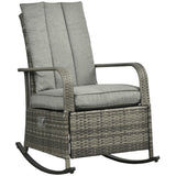 Outdoor Rattan Rocking Chair Recliner with Cushions Gray