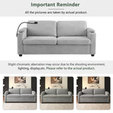 Grey Corduroy Sleeper Sofa Loveseat Full Size Mattress USB