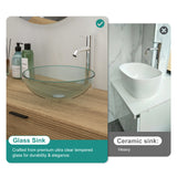 Artistic Tempered Glass Vessel Sink with Chrome Faucet and Pop-up Drain, Clear,