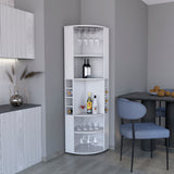 71" Corner Bar Cabinet with Five Shelves, Eight Bottle Cubbies and Stemware