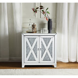 Mirrored Console Cabinet - Glam Faux Diamond Inlay - 2 Doors