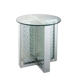 Round End Table - Mirrored - Faux Crystal Inlay - Tempered Glass Top