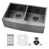 Gunmetal Stainless Steel Double Bowl Farmhouse Kitchen Sink 33x21