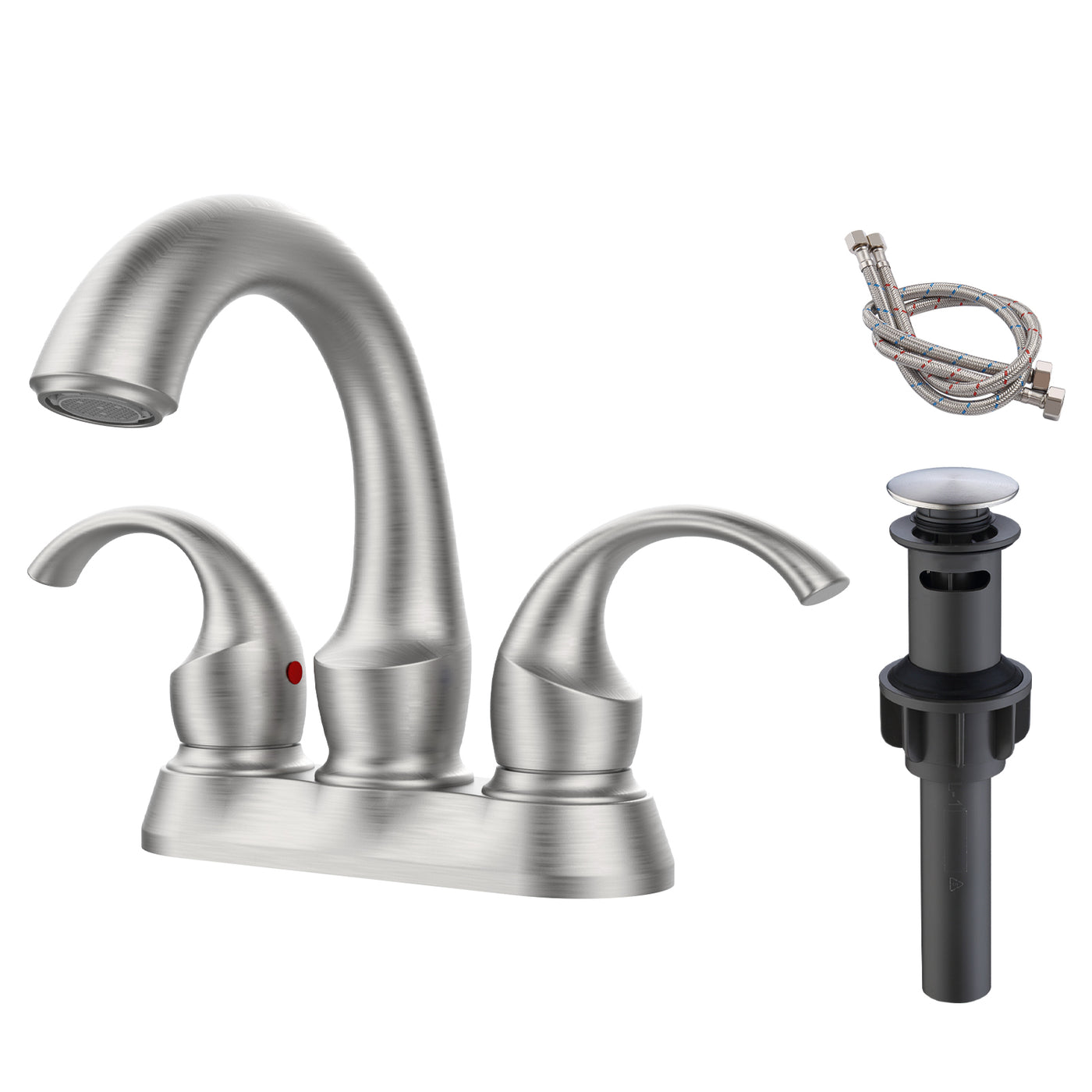 2-Handle Brushed Nickel Bathroom Faucet 4" Centerset with Pop-Up Drain
