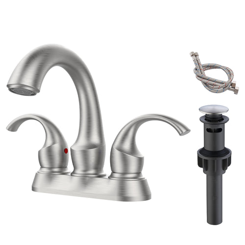 2-Handle Brushed Nickel Bathroom Faucet 4" Centerset with Pop-Up Drain