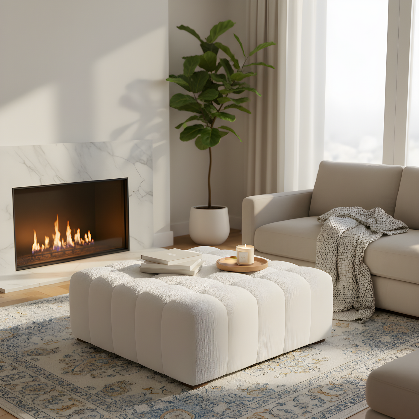 White Boucle Multipurpose Ottoman