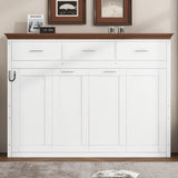 White Twin Size Murphy Bed with 3 Drawers, LVL + MDF Frame, 85.6''L x 15.1''W x 60.5''H
