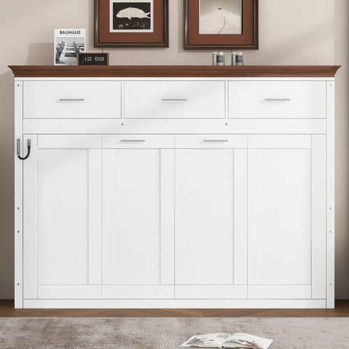 White Twin Size Murphy Bed with 3 Drawers, LVL + MDF Frame, 85.6''L x 15.1''W x 60.5''H