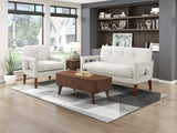 Beige Chenille Loveseat with Wood Legs Pocket Coils