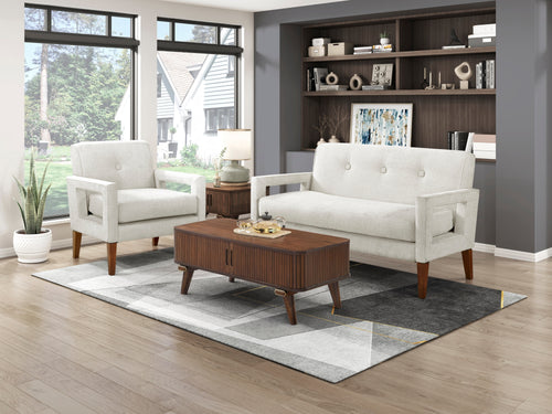 Beige Chenille Loveseat with Wood Legs Pocket Coils