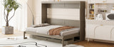 Queen Size Wall Murphy Bed with Storage, Foldable Cabinet Bed with Vanity Desk, Center Mirror & 2 Side Drawers, Distressed Gray(OLD SKU:LP000766AAE)