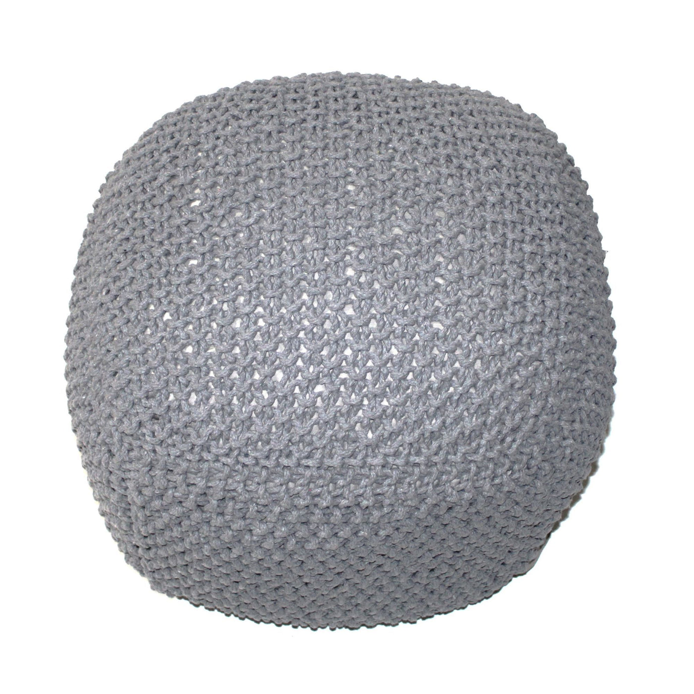 Cable Knit Pouf Ottoman Light Gray Cotton