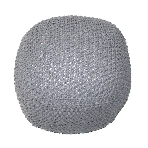 Cable Knit Pouf Ottoman Light Gray Cotton