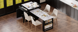 K&K 82.7 inch Kitchen Island with Extendable Dining Table for 4-6 Person,Faux Ma