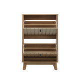 23.6" Oak Entryway Shoe Cabinet Flip-Down Storage Freestanding
