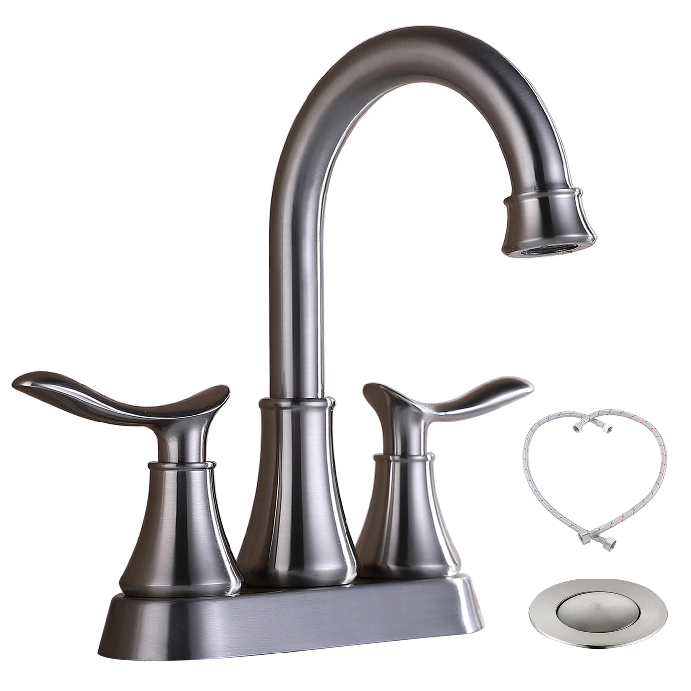2-Handle 4-Inch Brushed Nickel Bathroom Faucet with Pop-up Drain