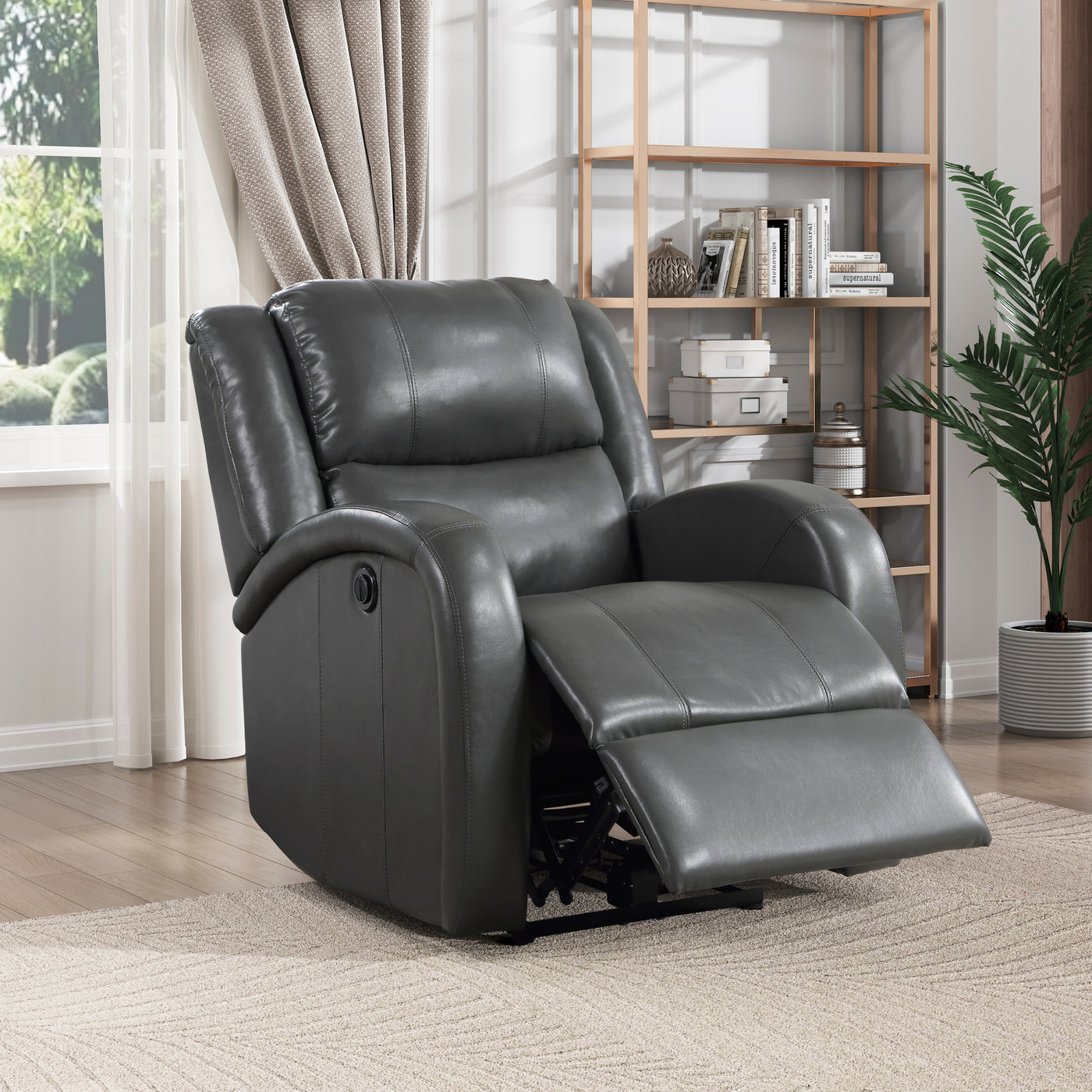 Power Reclining Chair Gray Faux Leather Plush Seating