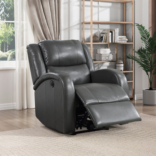 Power Reclining Chair Gray Faux Leather Plush Seating