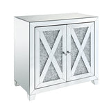 Mirrored Console Cabinet - Glam Faux Diamond Inlay - 2 Doors
