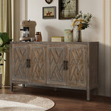 60 inches Modern Farmhouse Accent Cabinet with 4 Doors and Adjustable Shelf Wood