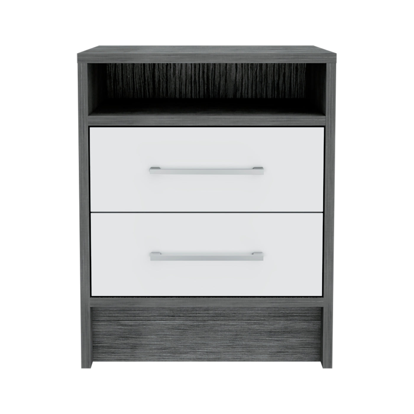 Nightstand with Two Drawers and Cabinet, Smokey Oak/White